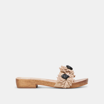 Ariena Black Natural Floral Raffia Sandals - Dolce Vita