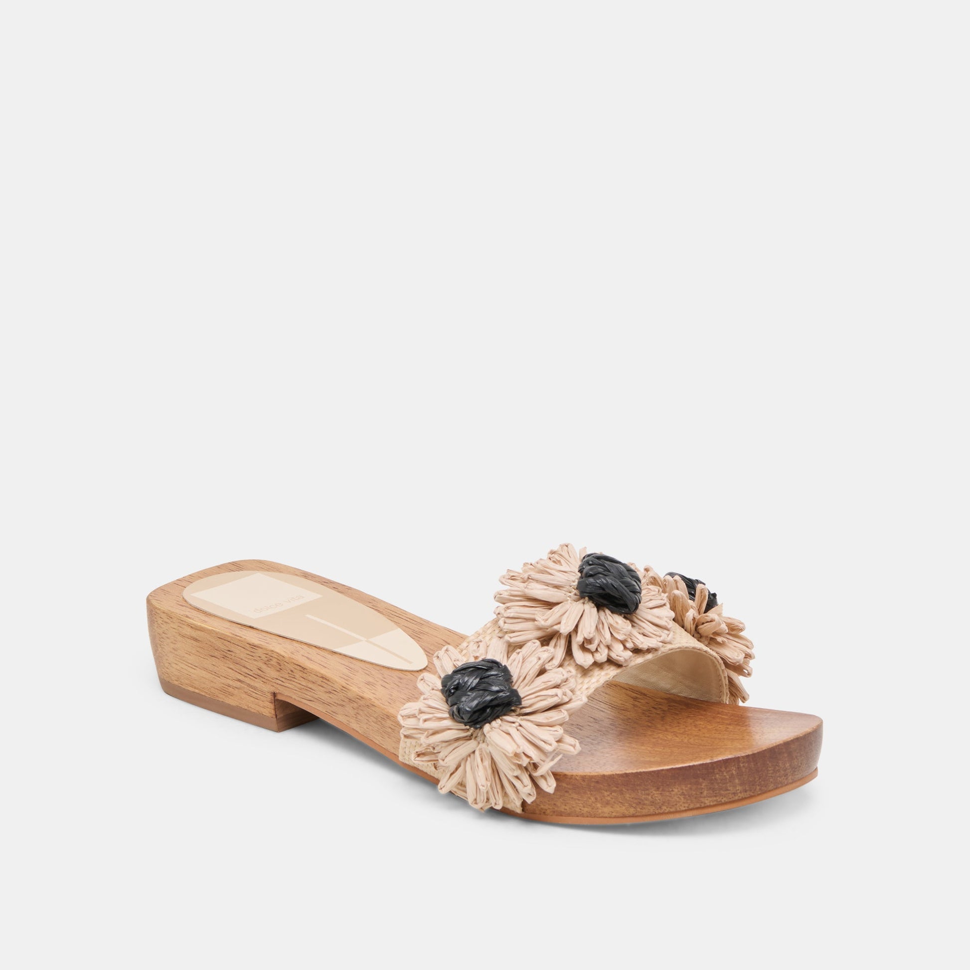 Ariena Black Natural Floral Raffia Sandals - Dolce Vita
