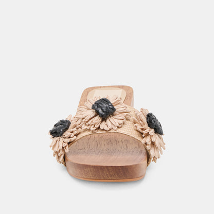 Ariena Black Natural Floral Raffia Sandals - Dolce Vita