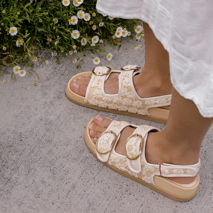 STARLA SANDALS CREME FLORAL RAFFIA - Dolce Vita