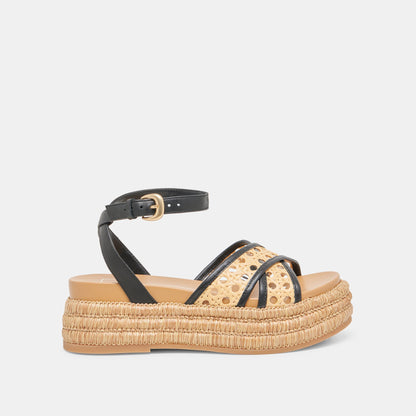 WRILEY SANDALS BLACK WOVEN RAFFIA - Dolce Vita