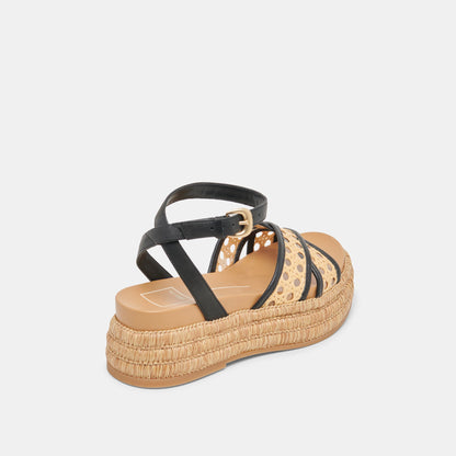 WRILEY SANDALS BLACK WOVEN RAFFIA - Dolce Vita