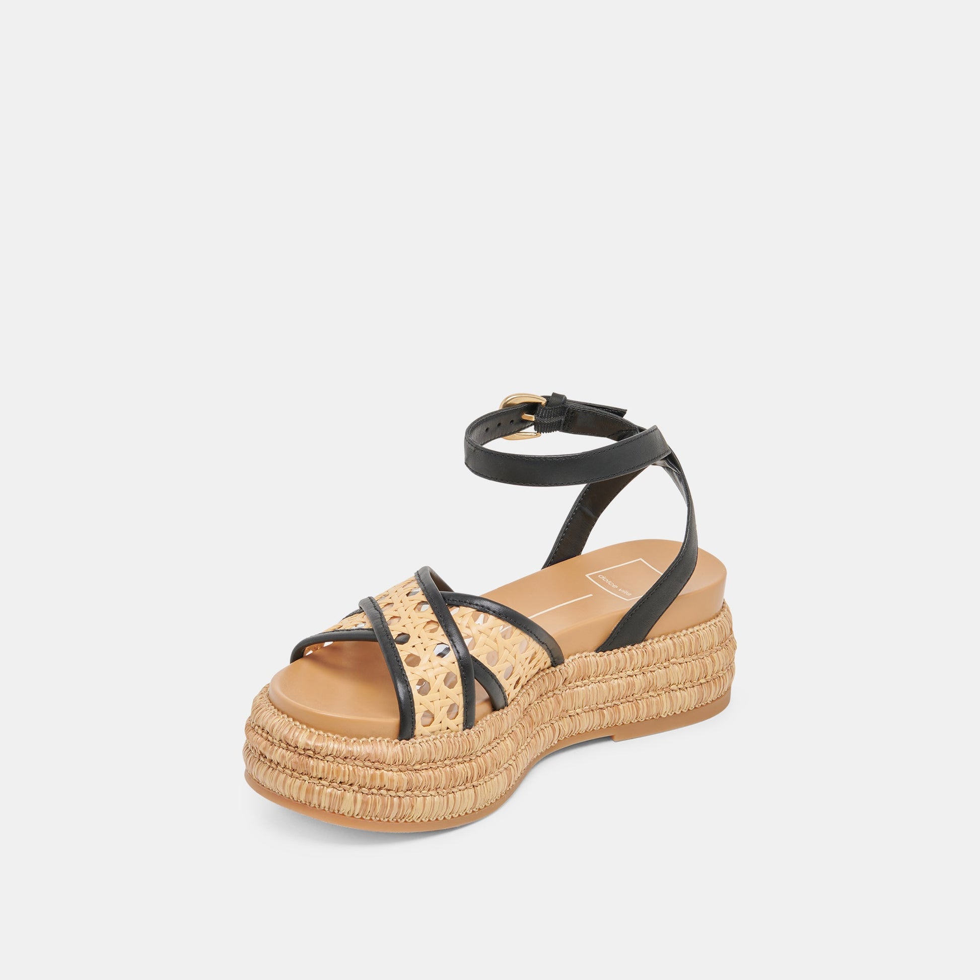 WRILEY SANDALS BLACK WOVEN RAFFIA - Dolce Vita