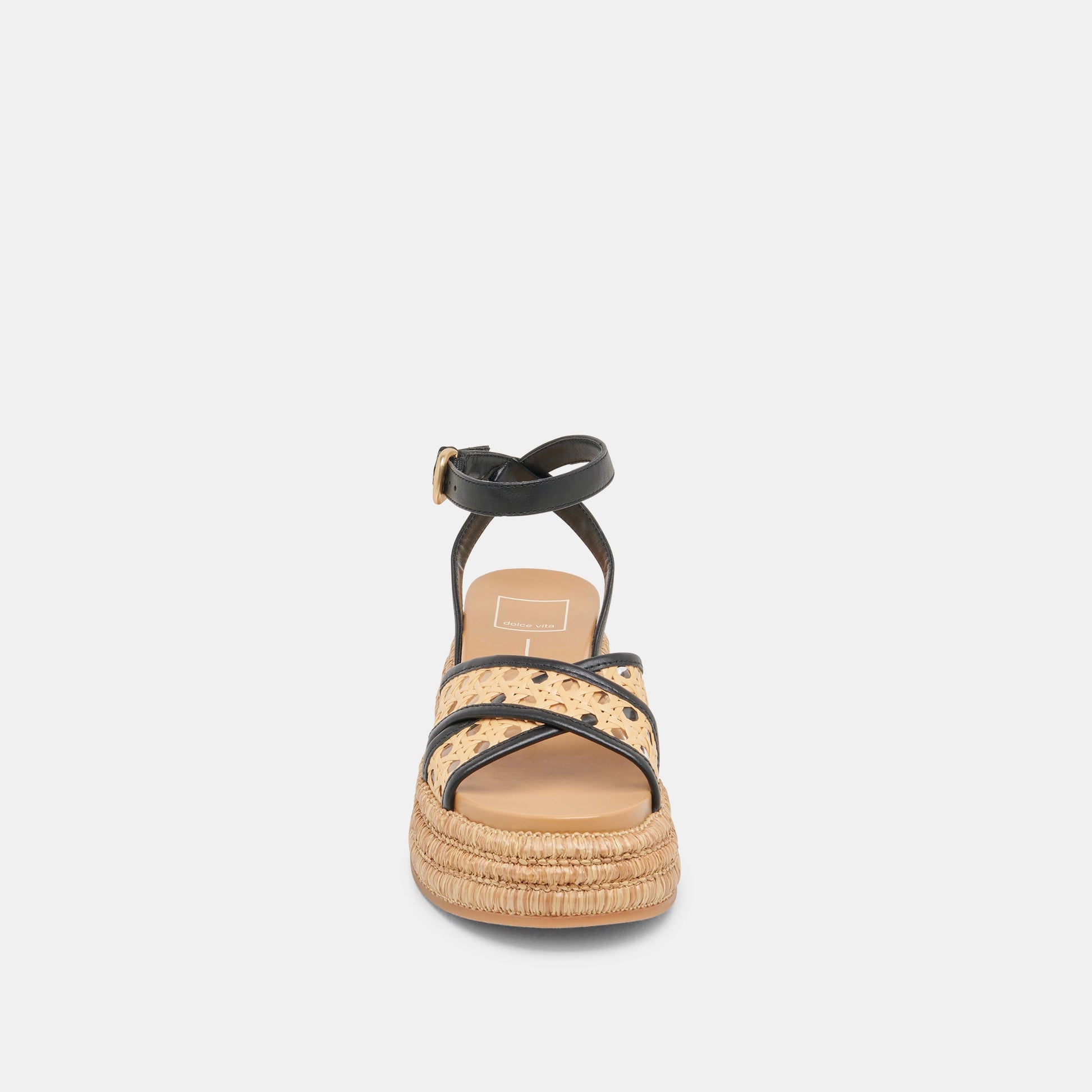 WRILEY SANDALS BLACK WOVEN RAFFIA - Dolce Vita