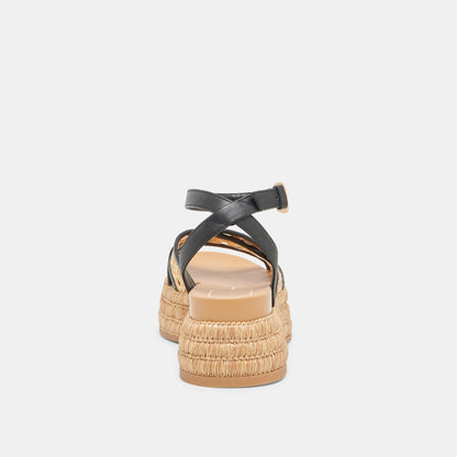 WRILEY SANDALS BLACK WOVEN RAFFIA - Dolce Vita