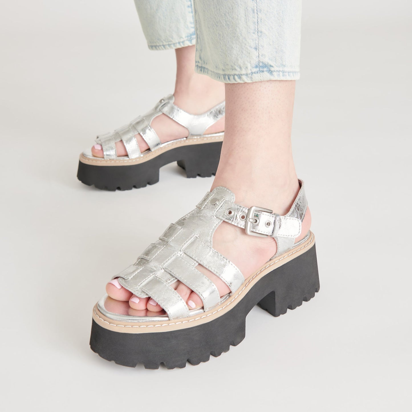 LATICE SANDALS SILVER DISTRESSED LEATHER - Dolce Vita