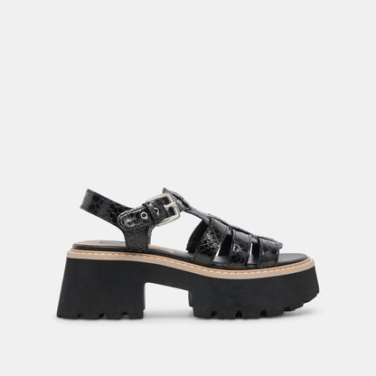 LATICE SANDALS MIDNIGHT EMBOSSED LEATHER - Dolce Vita