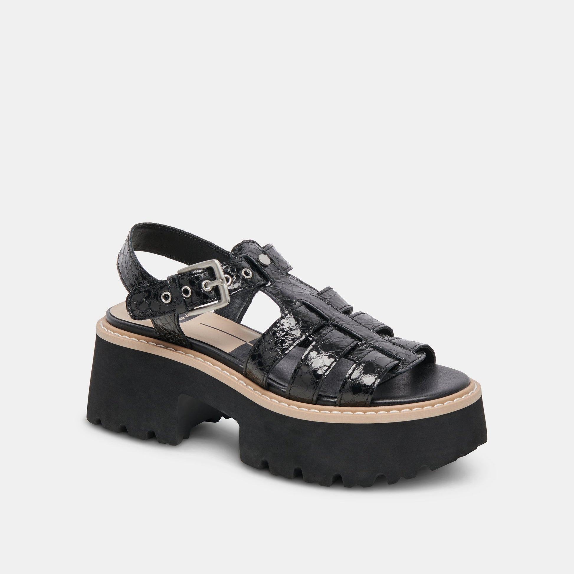 LATICE SANDALS MIDNIGHT EMBOSSED LEATHER - Dolce Vita