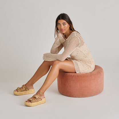 Falyn Brown Natural Woven Raffia Sandals - Dolce Vita
