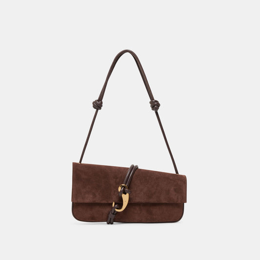 Alice Chocolate Suede Shoulder Bag - Dolce Vita