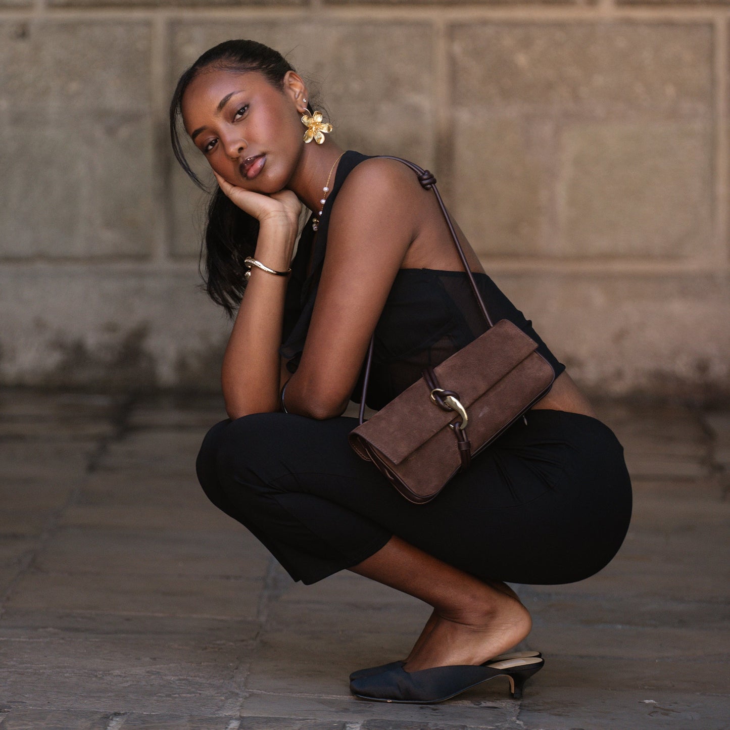 Alice Chocolate Suede Shoulder Bag - Dolce Vita