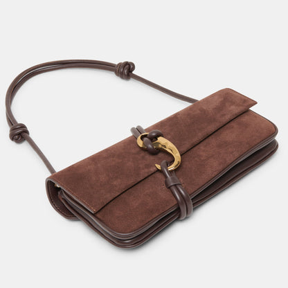 Alice Chocolate Suede Shoulder Bag - Dolce Vita