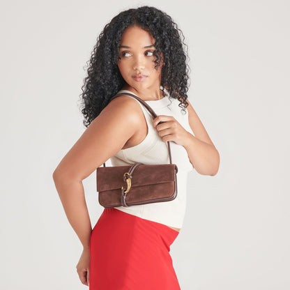 Alice Chocolate Suede Shoulder Bag - Dolce Vita