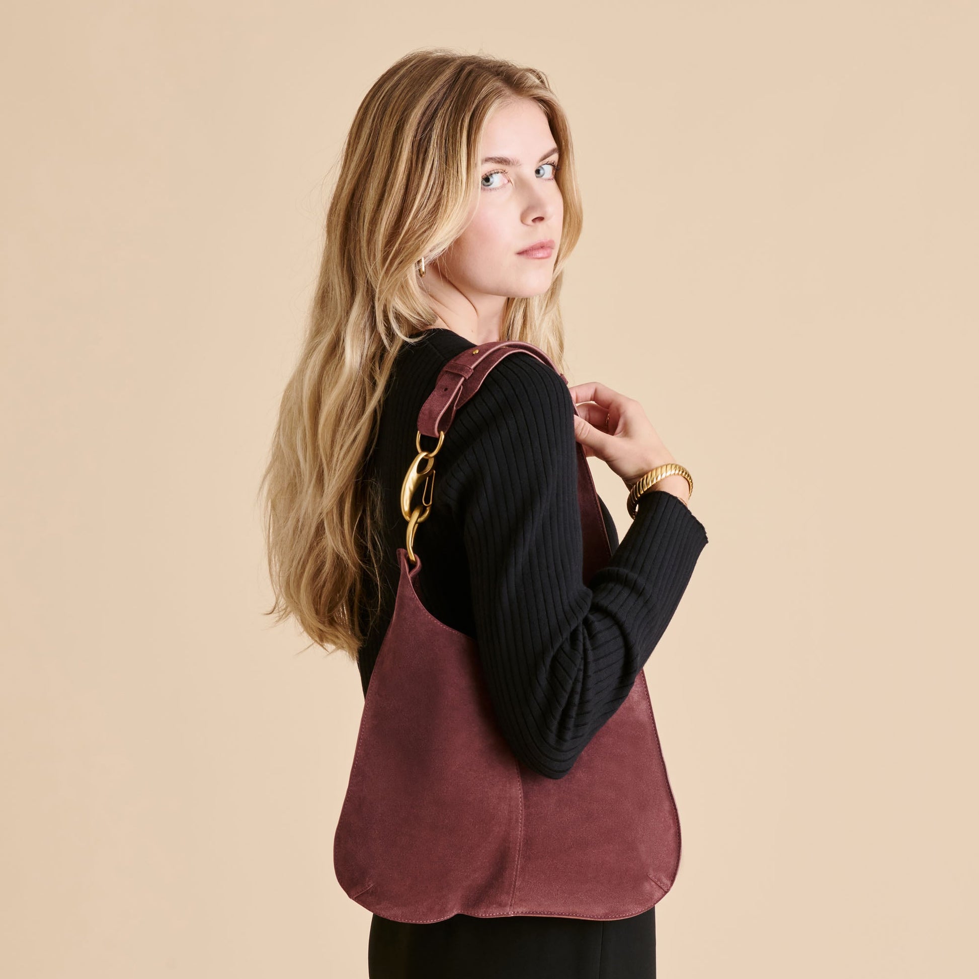 Johnnie Burgundy Suede Shoulder Bag - Dolce Vita