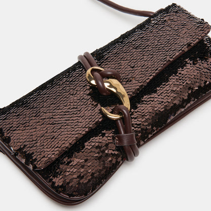 ALICE SHOULDER BAG BROWN SEQUIN STELLA - Dolce Vita