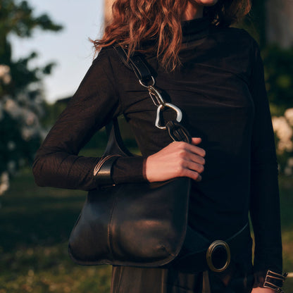 Johnnie Black Leather Shoulder Bag - Dolce Vita
