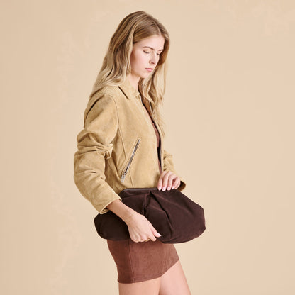 Sahara Espresso Suede Clutch - Dolce Vita