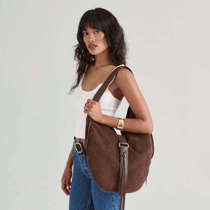 Oakley Chocolate Suede Tote - Dolce Vita
