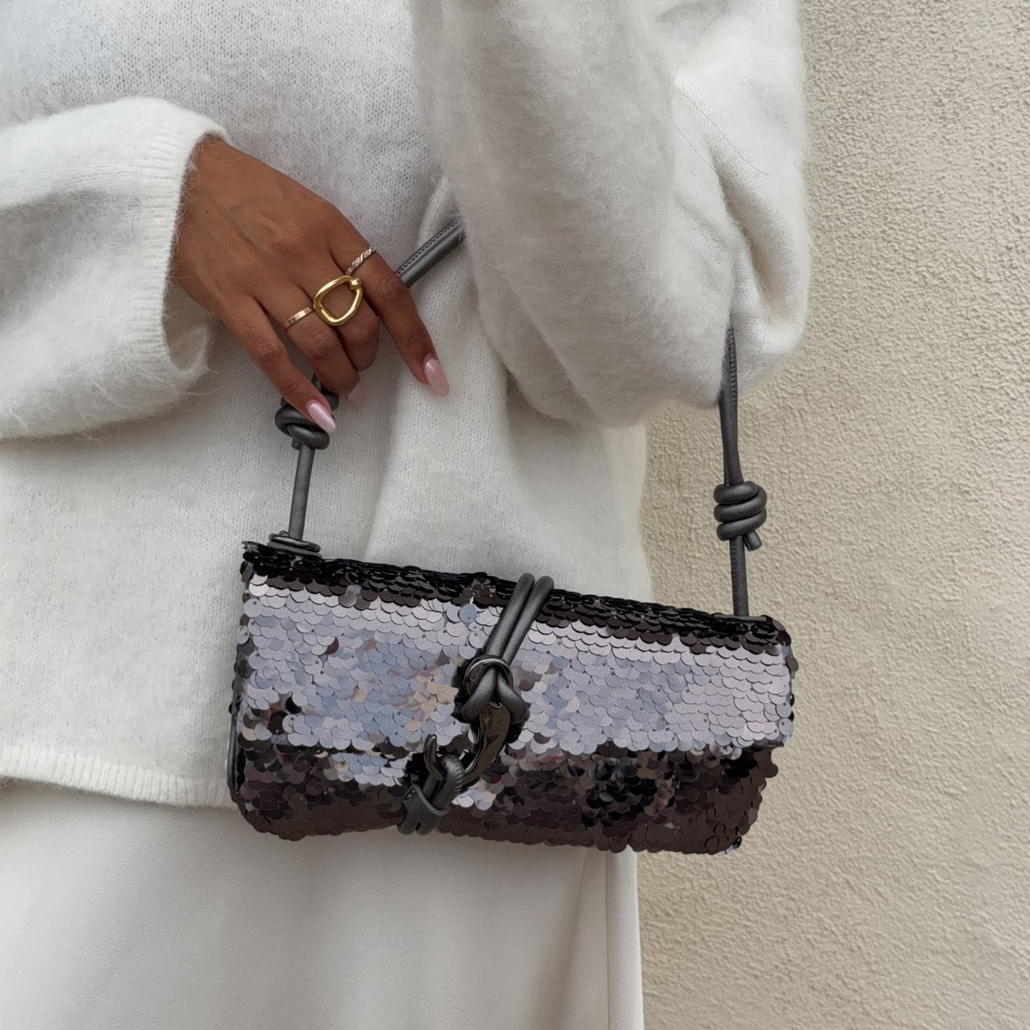 Alice Gunmetal Sequin Shoulder Bag - Dolce Vita