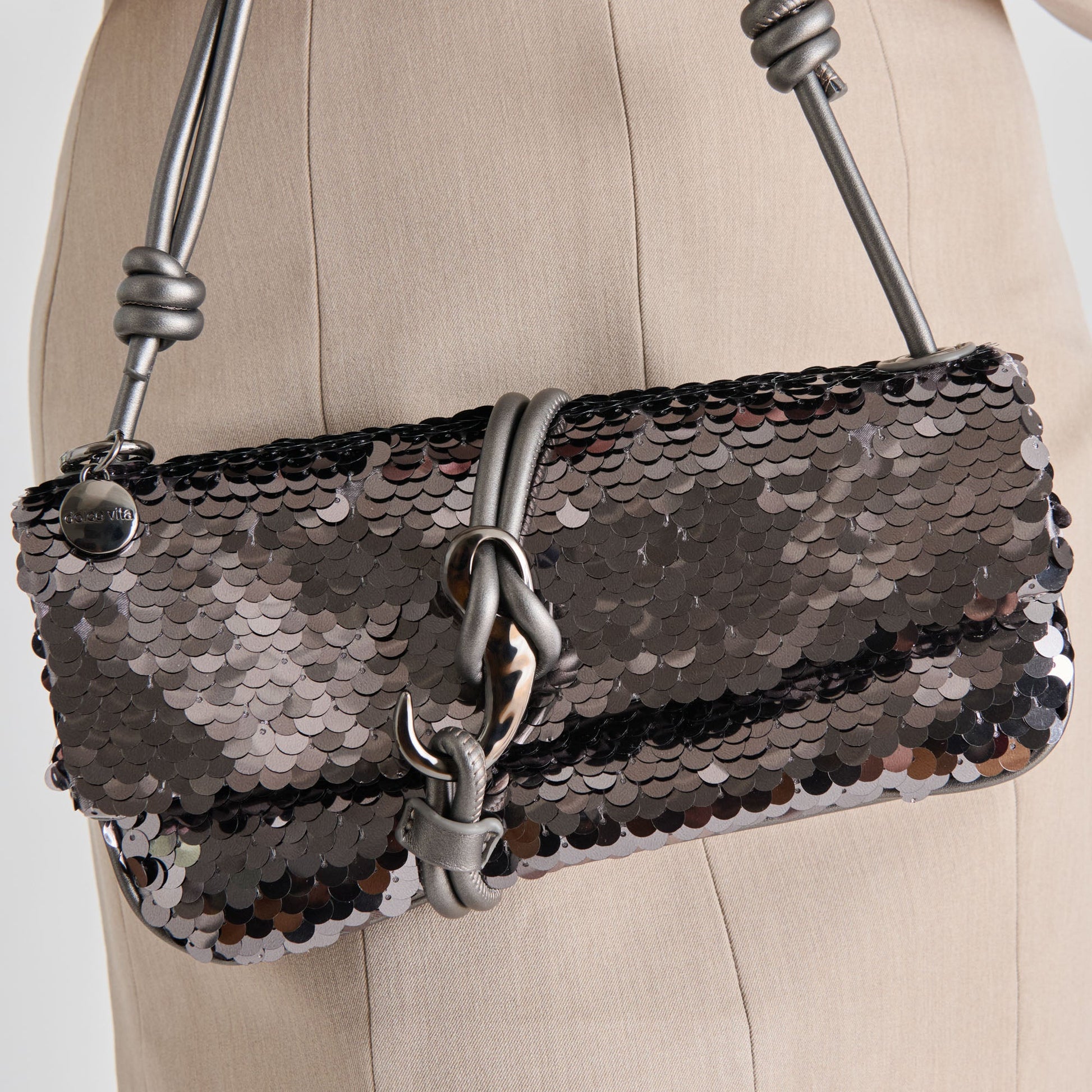 Alice Gunmetal Sequin Shoulder Bag - Dolce Vita