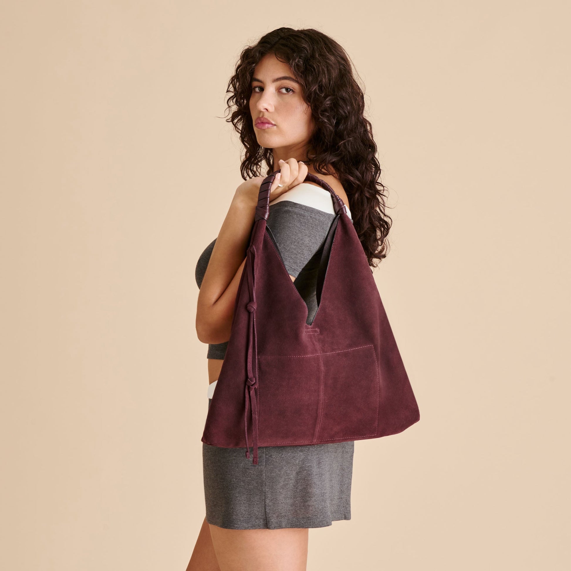 Merrick Burgundy Suede Tote - Dolce Vita