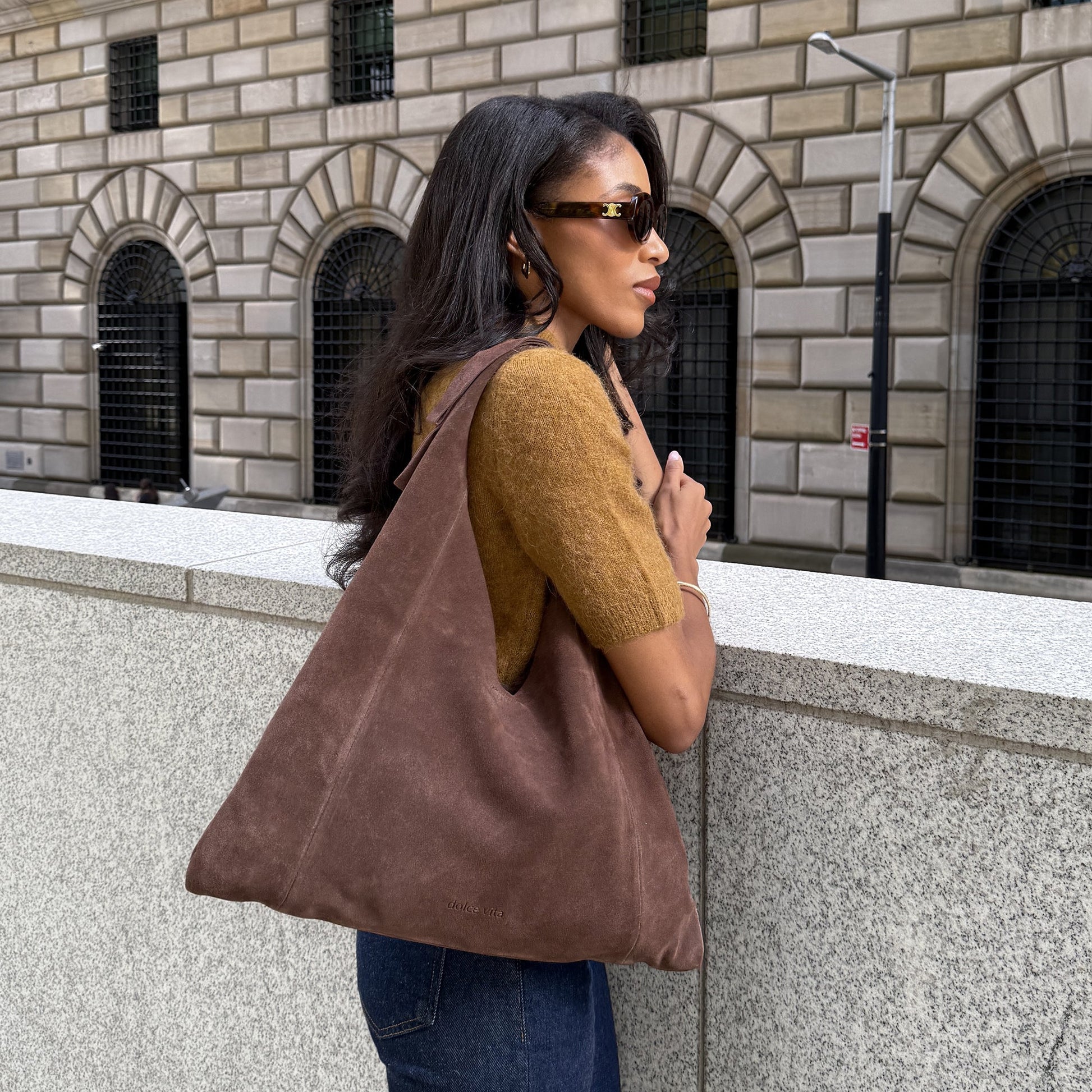 Marie Chocolate Suede Tote - Dolce Vita
