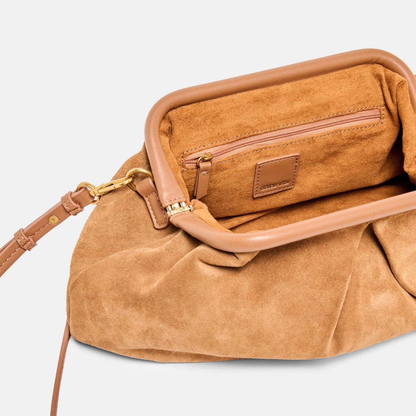 Sahara Cognac Suede Clutch - Dolce Vita