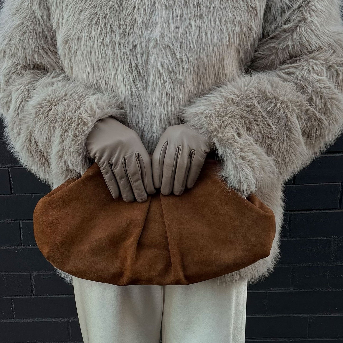 Sahara Cognac Suede Clutch - Dolce Vita