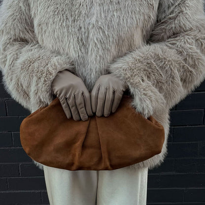 Sahara Cognac Suede Clutch - Dolce Vita