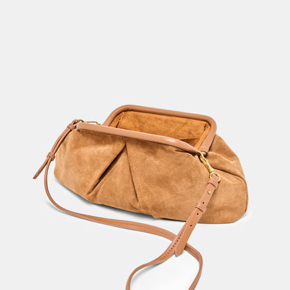 Sahara Cognac Suede Clutch - Dolce Vita