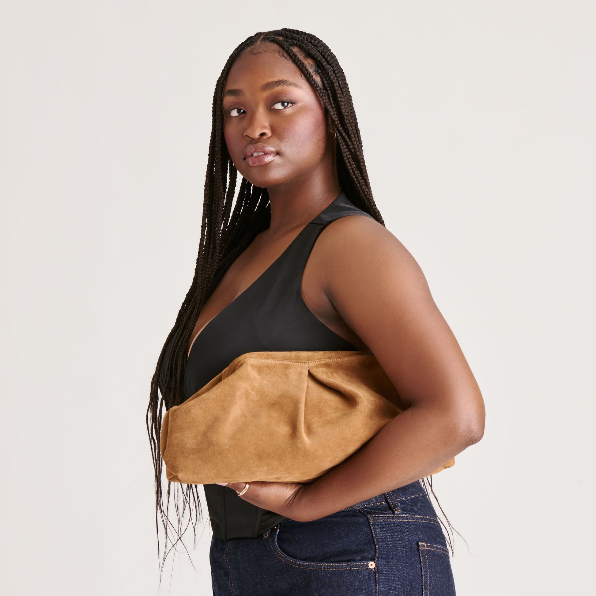 Sahara Cognac Suede Clutch - Dolce Vita