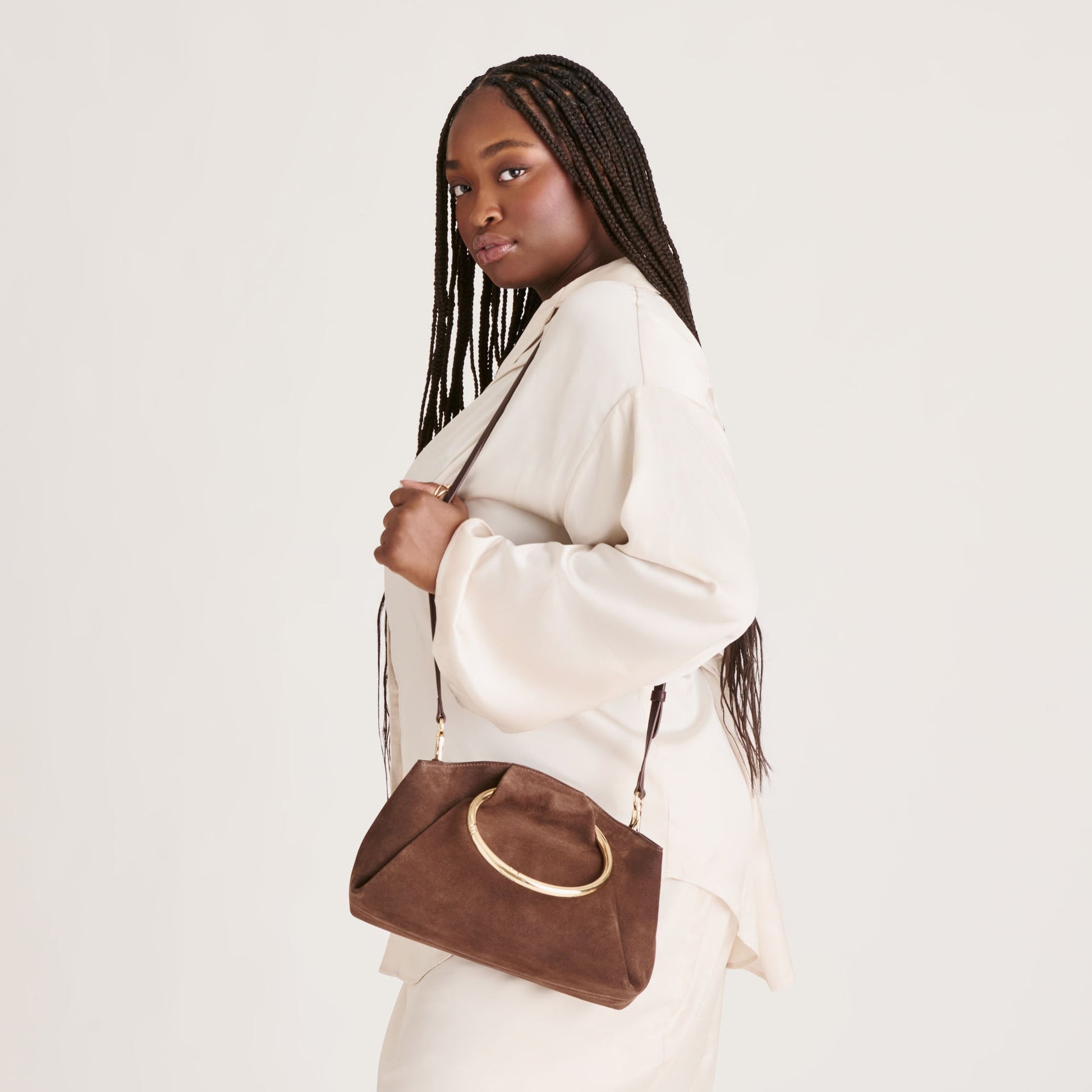 Channing Espresso Suede Handbag - Dolce Vita