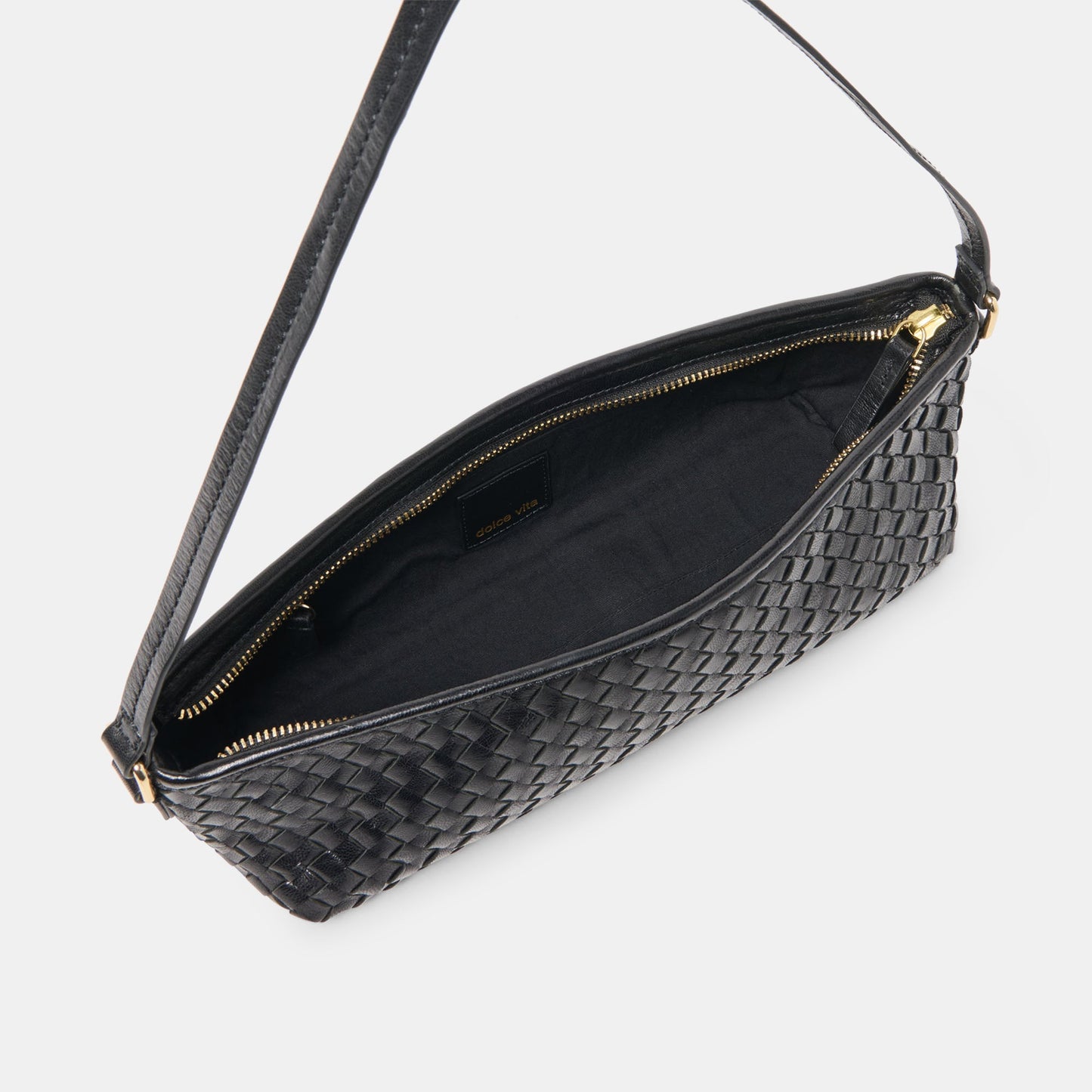 Savaii Black Woven Leather Shoulder Bag - Dolce Vita