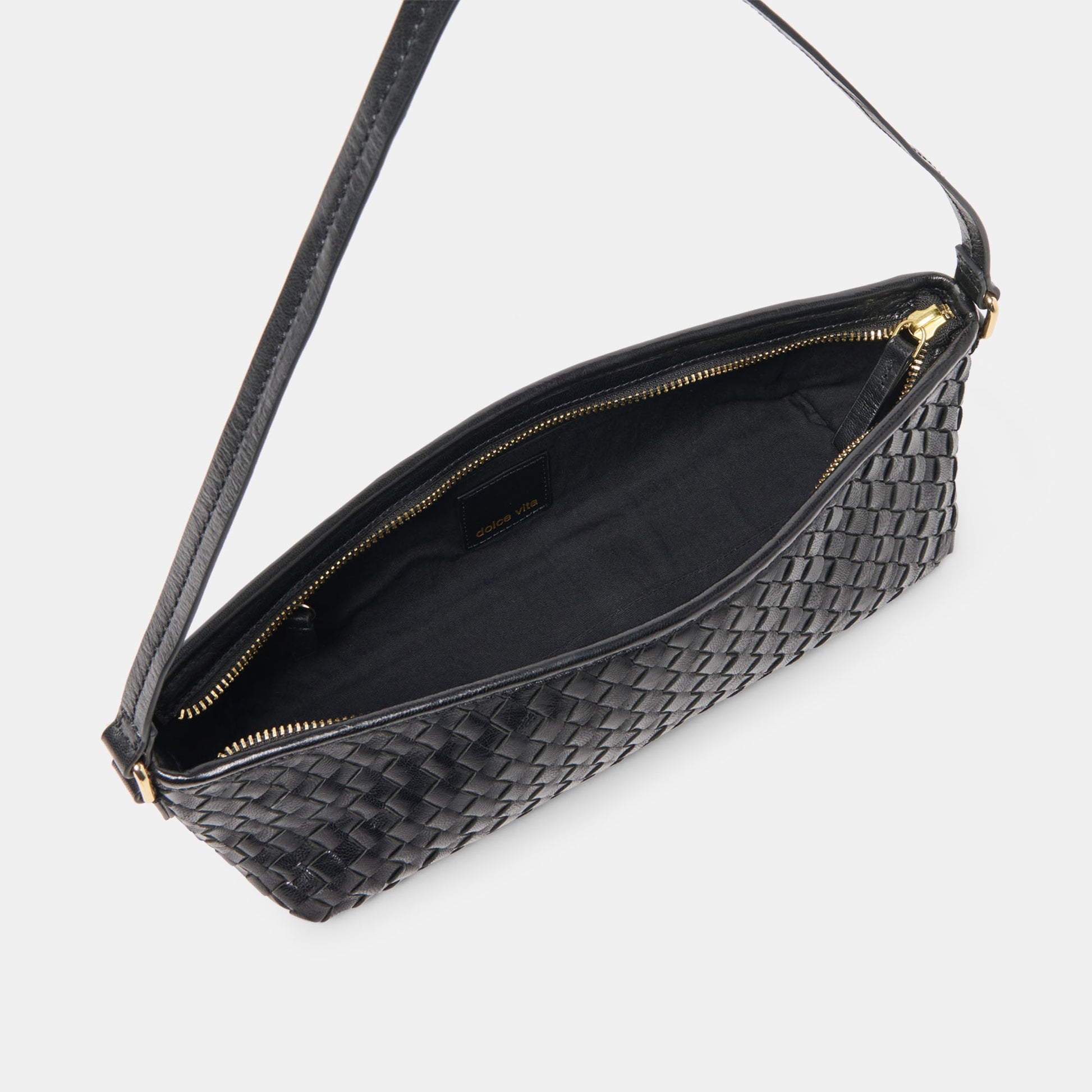 Savaii Black Woven Leather Shoulder Bag - Dolce Vita