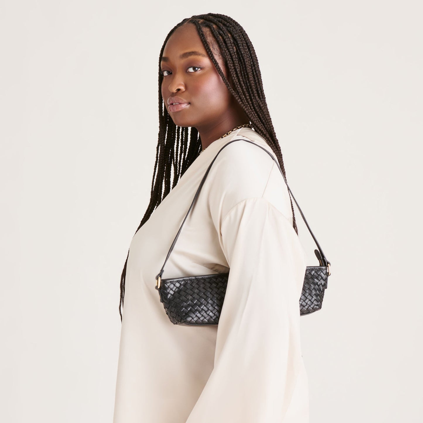 Savaii Black Woven Leather Shoulder Bag - Dolce Vita