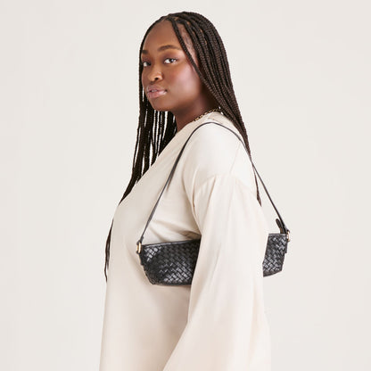 Savaii Black Woven Leather Shoulder Bag - Dolce Vita