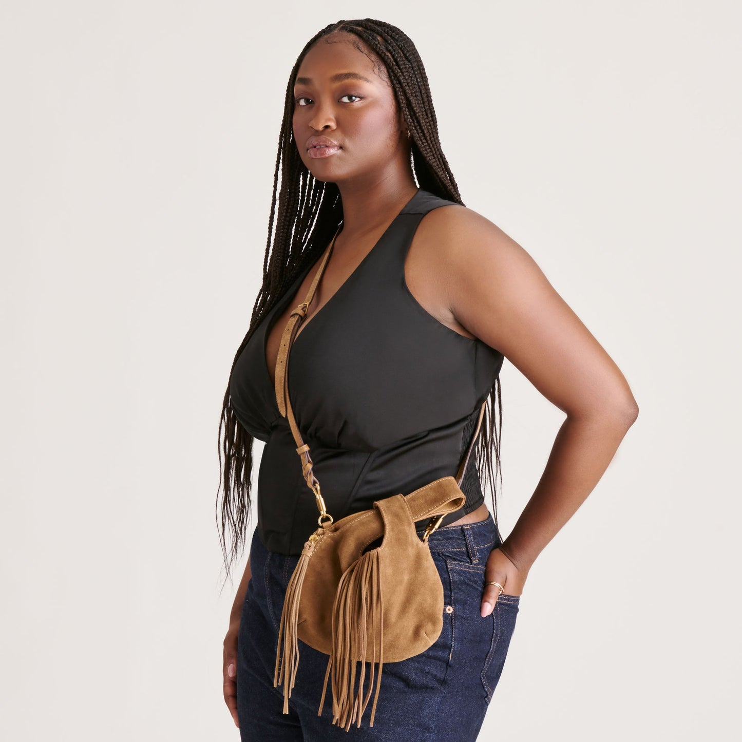 Zury Camel Suede Handbag - Dolce Vita