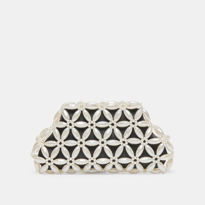Marlow Black Satin Pearl Clutch - Dolce Vita