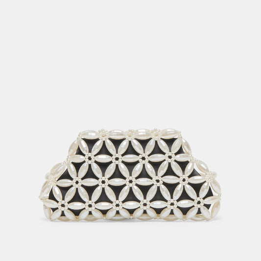 Marlow Black Satin Pearl Clutch - Dolce Vita