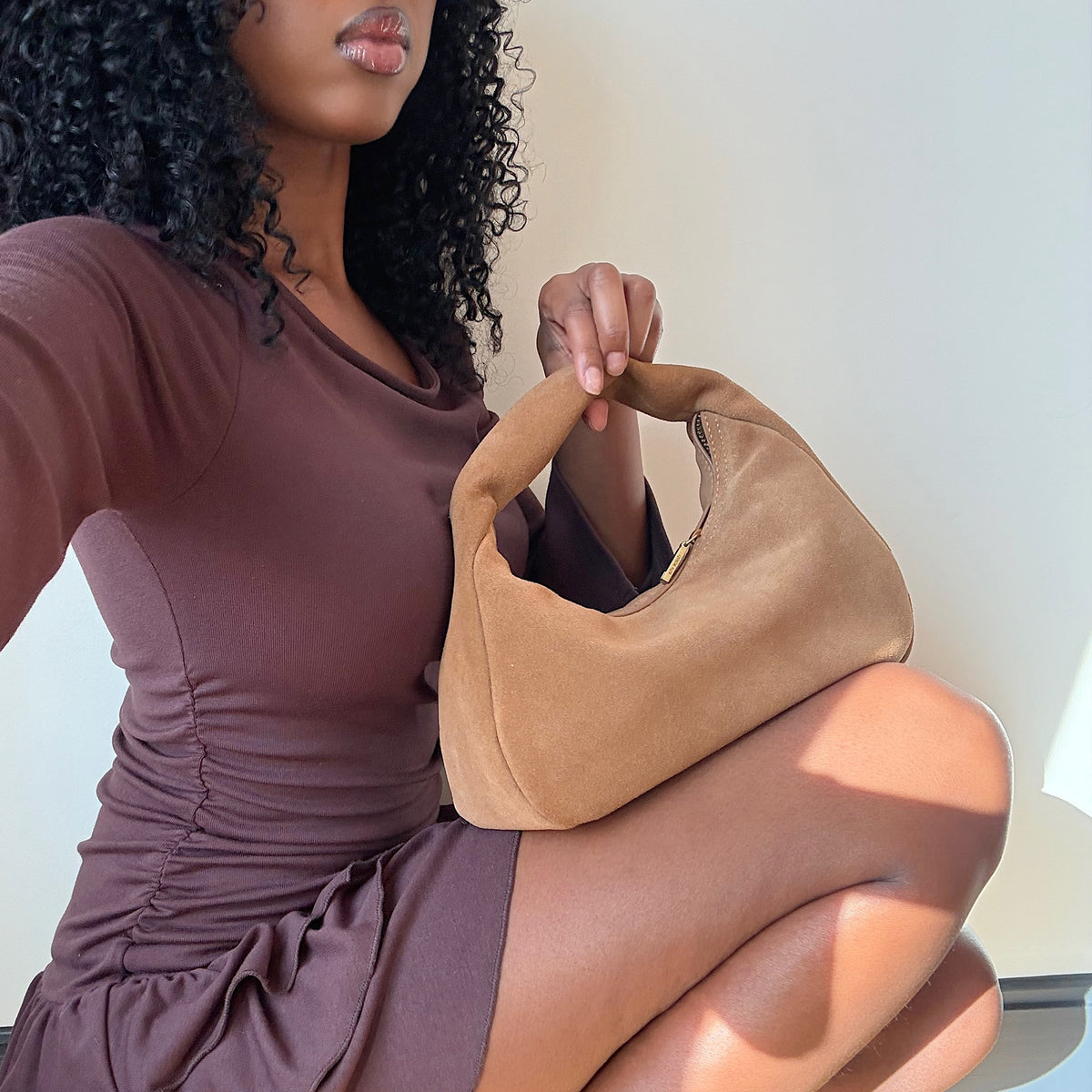 Frankie Brown Suede Handbag - Dolce Vita