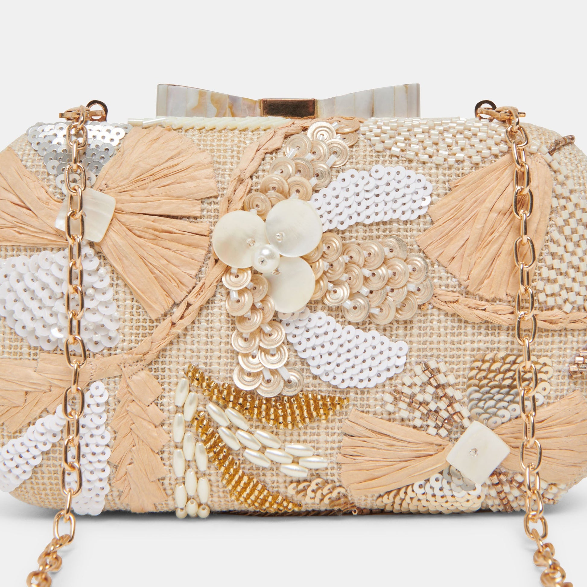 DAISY CLUTCH NATURAL MULTI BEADED - Dolce Vita
