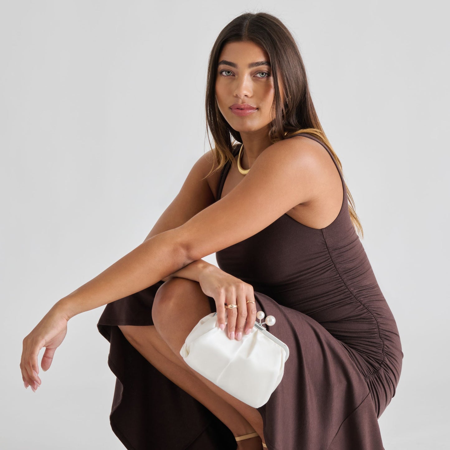 Kendall White Satin Clutch - Dolce Vita