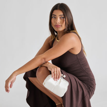 Kendall White Satin Clutch - Dolce Vita