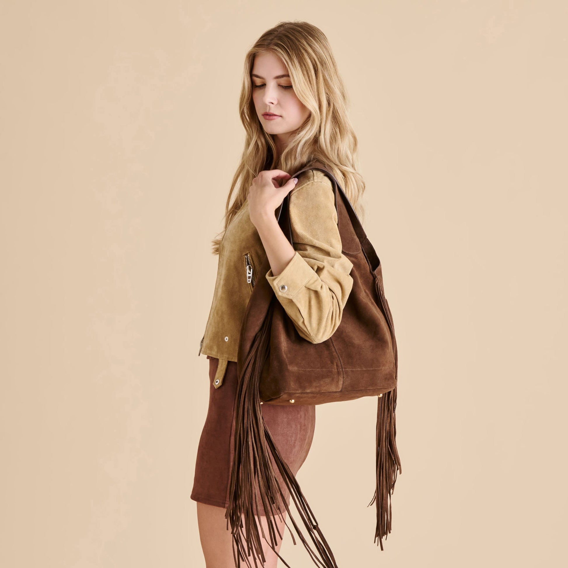 Nakoma Chocolate Suede Shoulder Bag - Dolce Vita