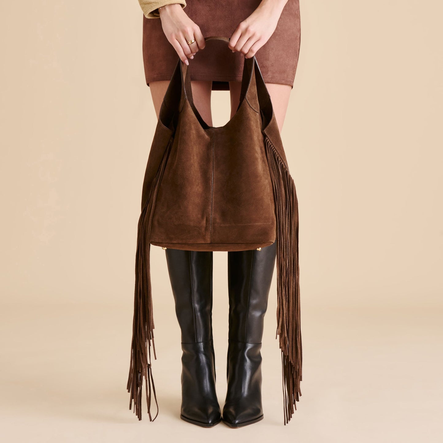 Nakoma Chocolate Suede Shoulder Bag - Dolce Vita