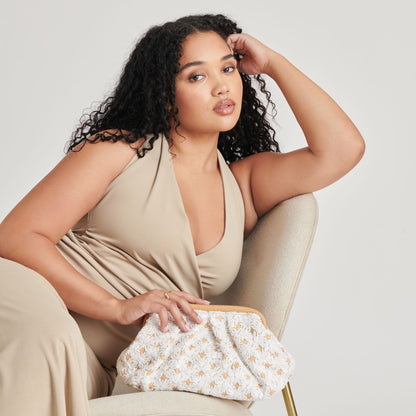 FIORE CLUTCH EMBROIDERED NATURAL RAFFIA - Dolce Vita