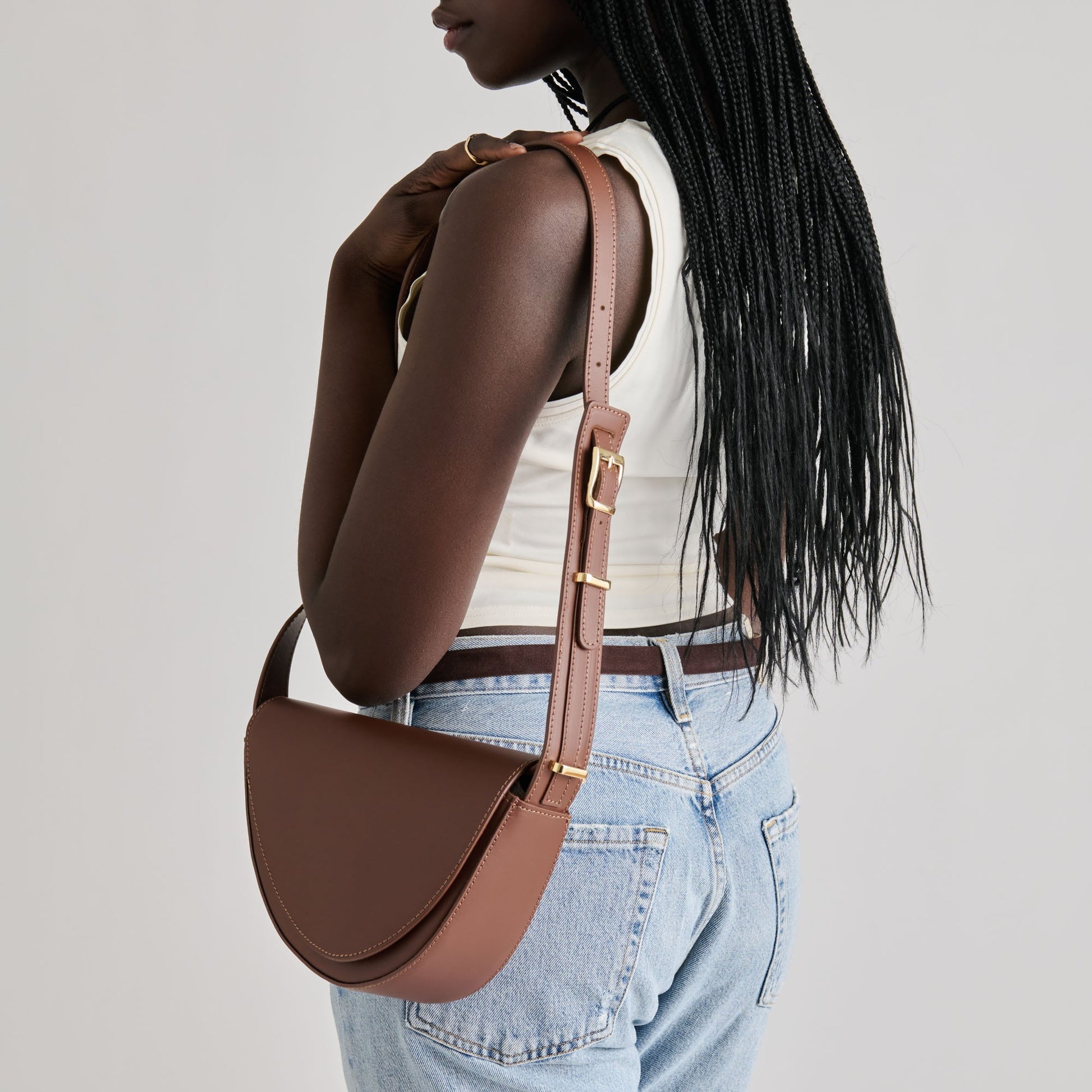 Sabine Brown Leather Shoulder Bag - Dolce Vita