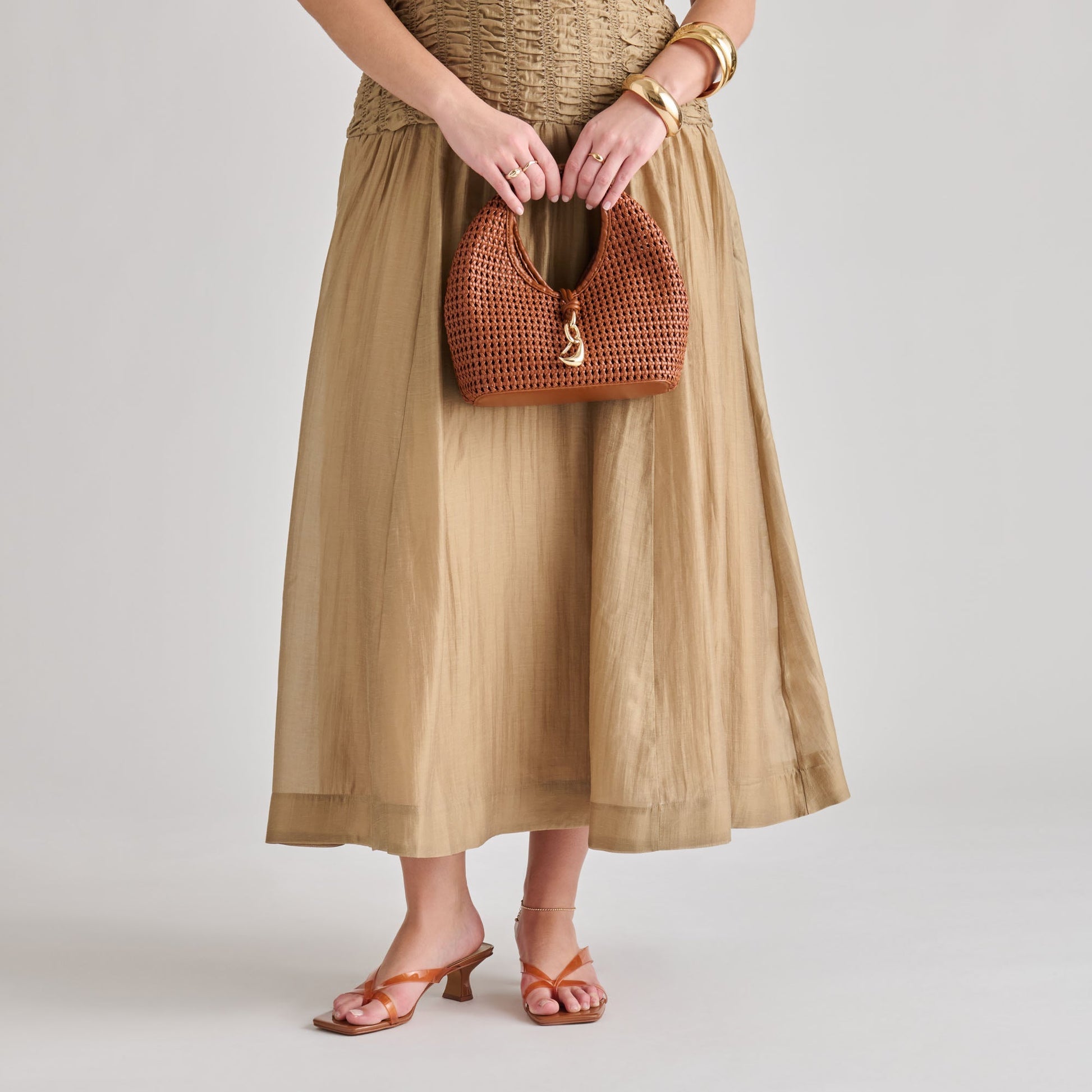 Dahlia Cognac Stella Woven Handbag - Dolce Vita