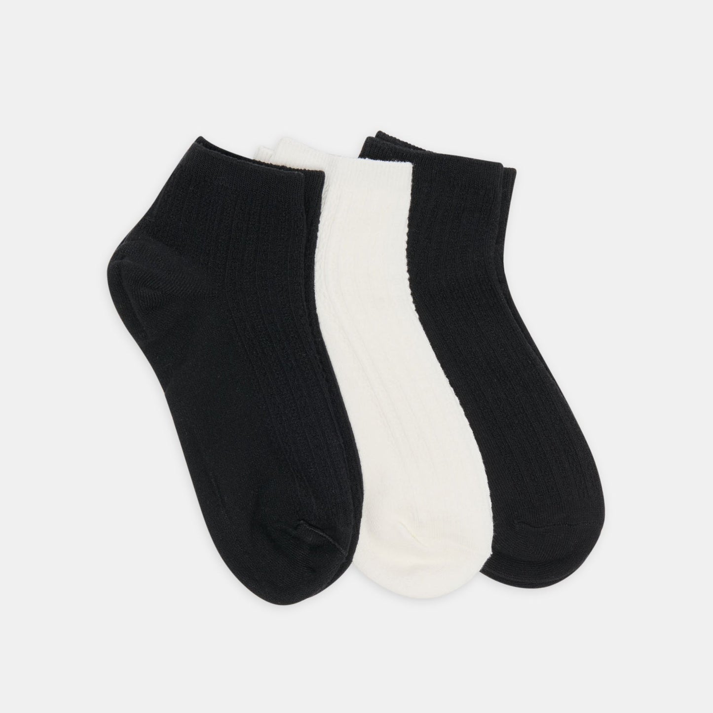 3 Pack Cable Anklet Black White Socks - Dolce Vita