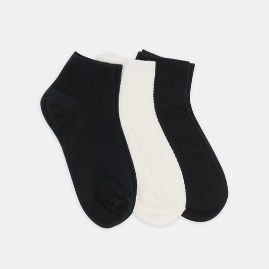 3 Pack Cable Anklet Black White Socks - Dolce Vita